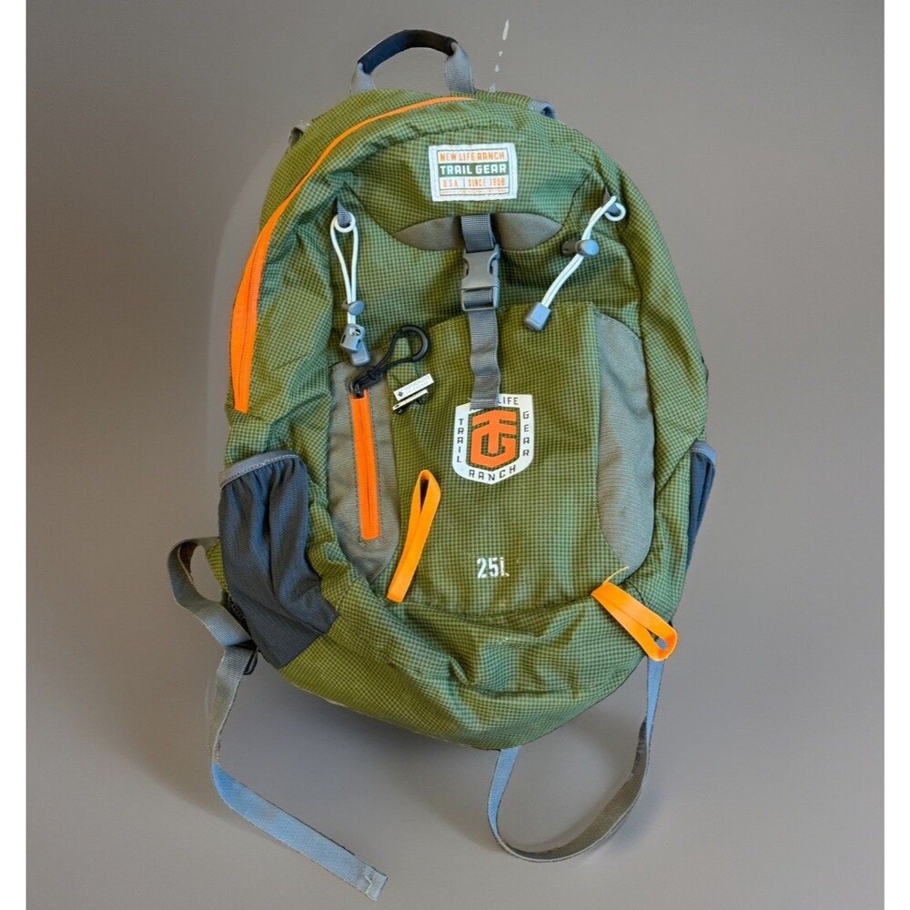 New Life Ranch Trail Gear 25L Hiking Backpack Green Orange Daypack Camp